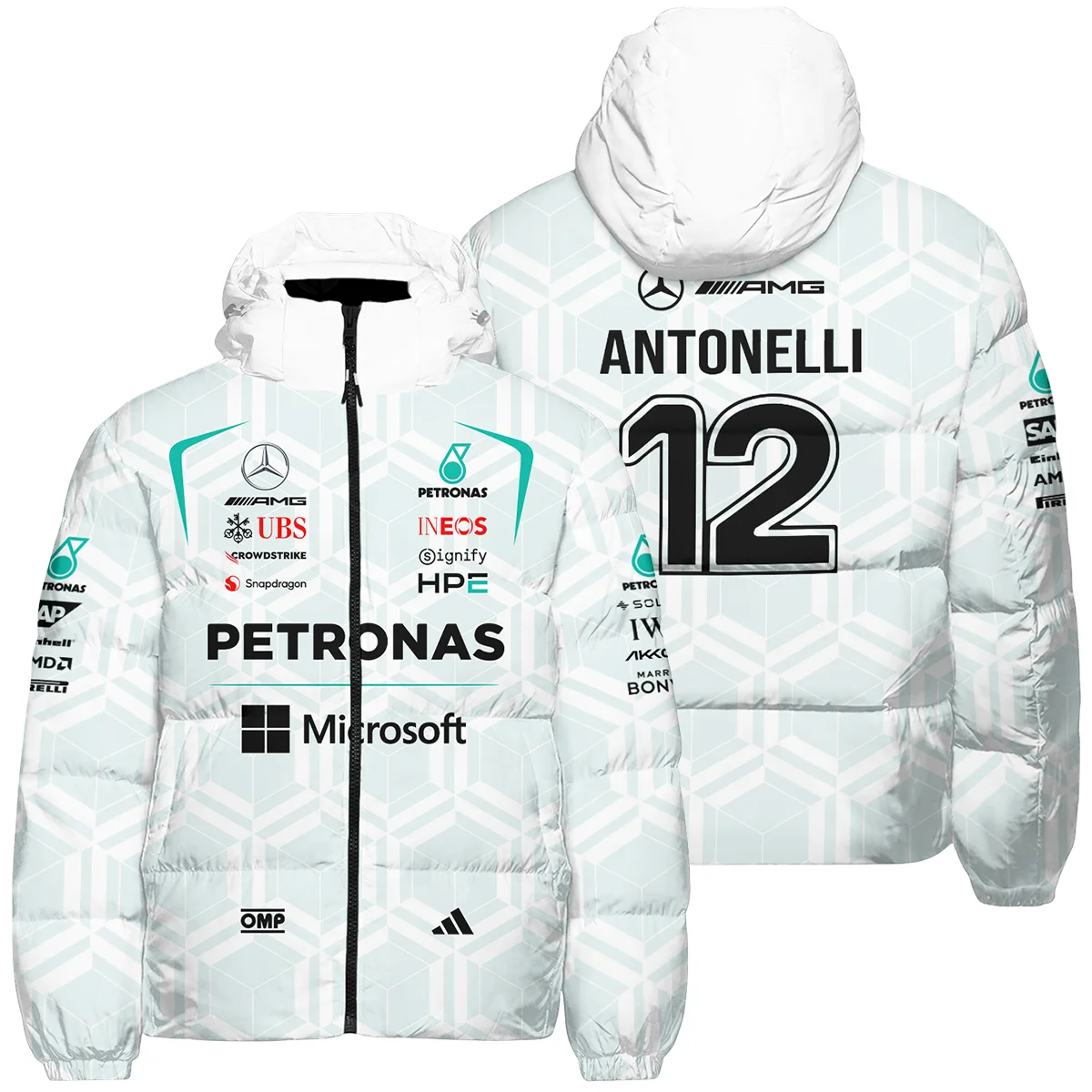 2026 Kimi Antonelli Mercedes F1 Teamwear Down & Puffer Jackets BLKA29326A2HCJ - White 2026 Kimi Antonelli Mercedes F1 Teamwear Down & Puffer Jackets BLKA29326A2HCJ - White