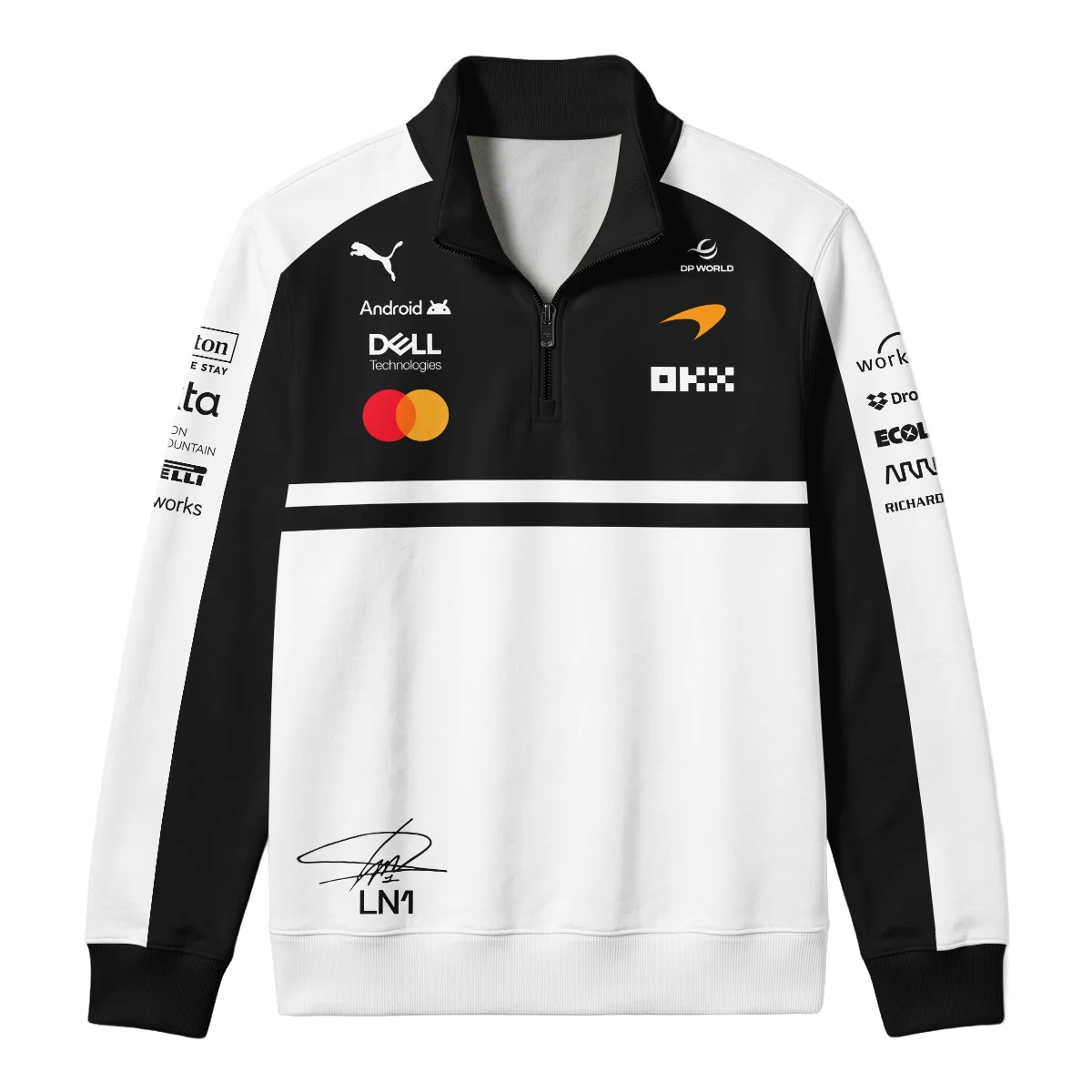 2026 Lando Norris 1 McLaren F1 Teamwear Quarter Zip Sweatshirt BLNR25326A2QZS - White 2026 Lando Norris 1 McLaren F1 Teamwear Quarter Zip Sweatshirt BLNR25326A2QZS - White