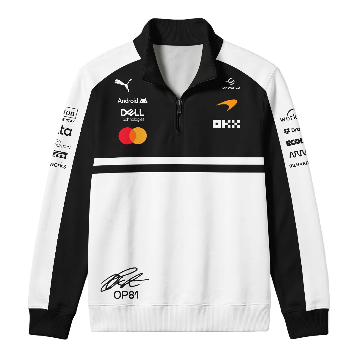2026 Oscar Piastri 81 McLaren F1 Teamwear Quarter Zip Sweatshirt BLOP25326A2QZS - White 2026 Oscar Piastri 81 McLaren F1 Teamwear Quarter Zip Sweatshirt BLOP25326A2QZS - White