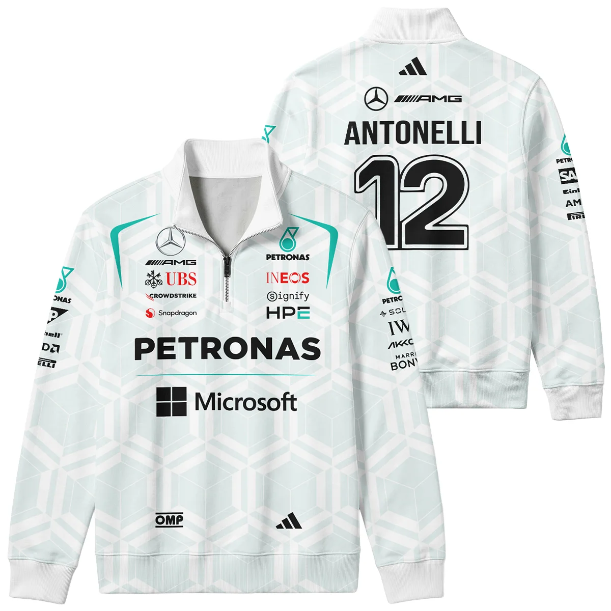 2026 Kimi Antonelli Mercedes F1 Teamwear Quarter Zip Sweatshirt BLKA29326A2QZS - White 2026 Kimi Antonelli Mercedes F1 Teamwear Quarter Zip Sweatshirt BLKA29326A2QZS - White