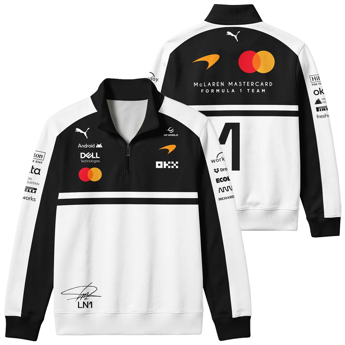 2026 Lando Norris 1 McLaren F1 Teamwear Quarter Zip Sweatshirt BLNR25326A2QZS - White 2026 Lando Norris 1 McLaren F1 Teamwear Quarter Zip Sweatshirt BLNR25326A2QZS - White