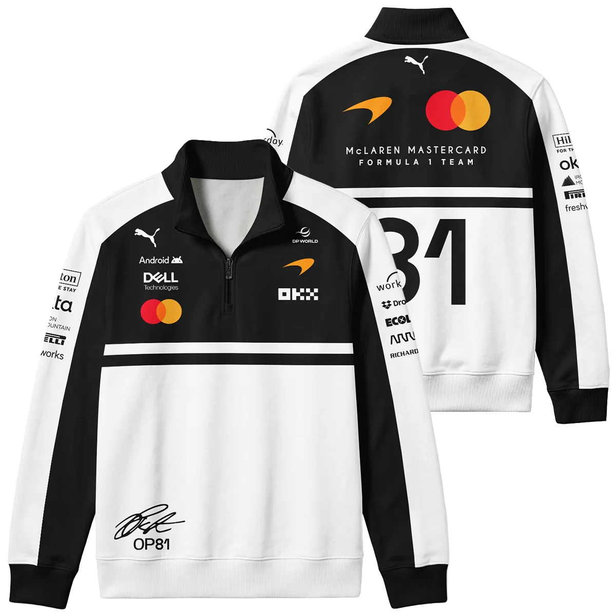 2026 Oscar Piastri 81 McLaren F1 Teamwear Quarter Zip Sweatshirt BLOP25326A2QZS - White 2026 Oscar Piastri 81 McLaren F1 Teamwear Quarter Zip Sweatshirt BLOP25326A2QZS - White
