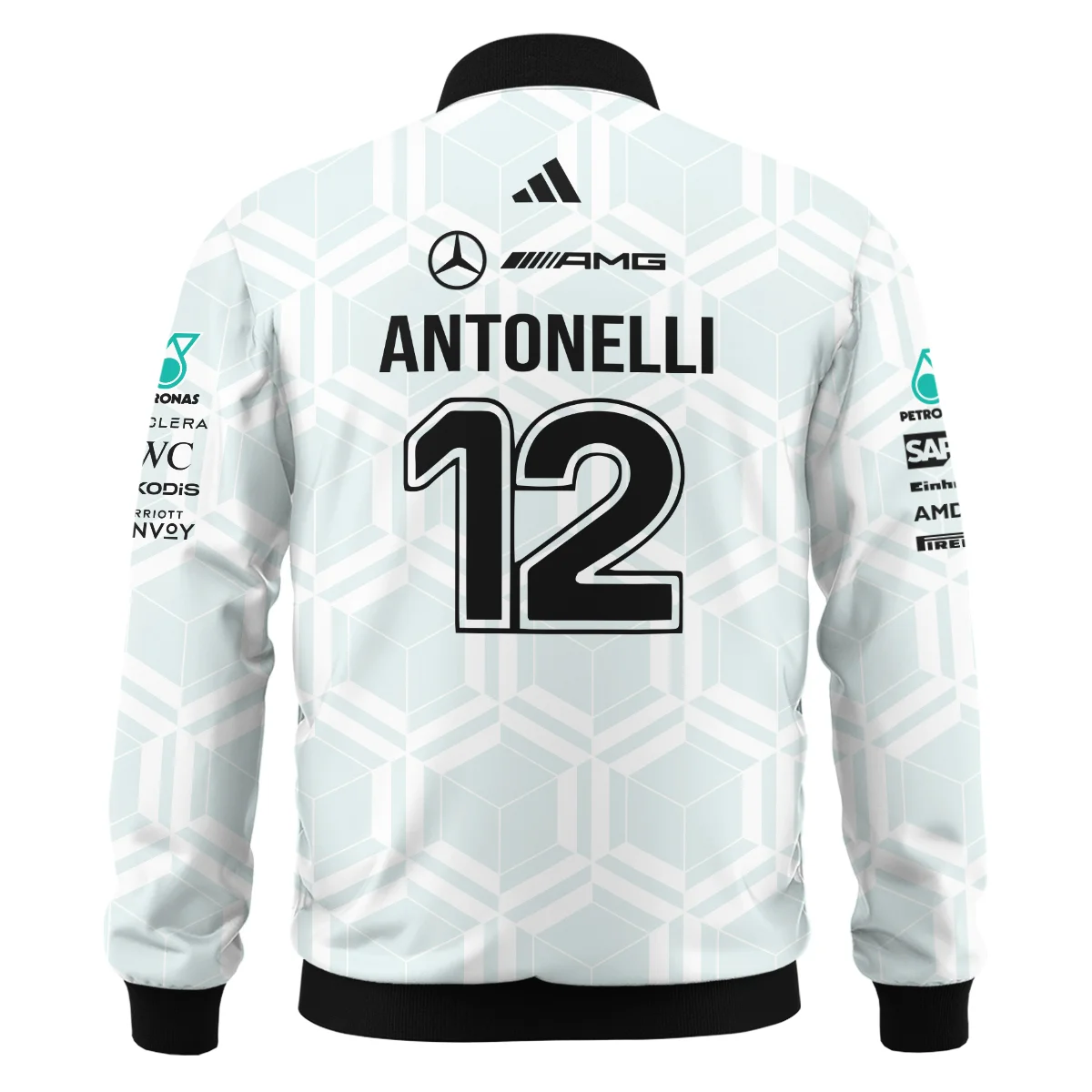 2026 Kimi Antonelli Mercedes F1 Teamwear Bomber BLKA29326A2BB - White 2026 Kimi Antonelli Mercedes F1 Teamwear Bomber BLKA29326A2BB - White