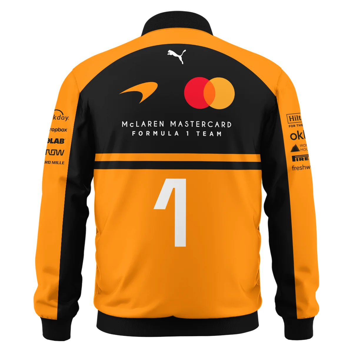 2026 Lando Norris 1 McLaren F1 Teamwear Bomber BLNR25326A1BB - Orange 2026 Lando Norris 1 McLaren F1 Teamwear Bomber BLNR25326A1BB - Orange