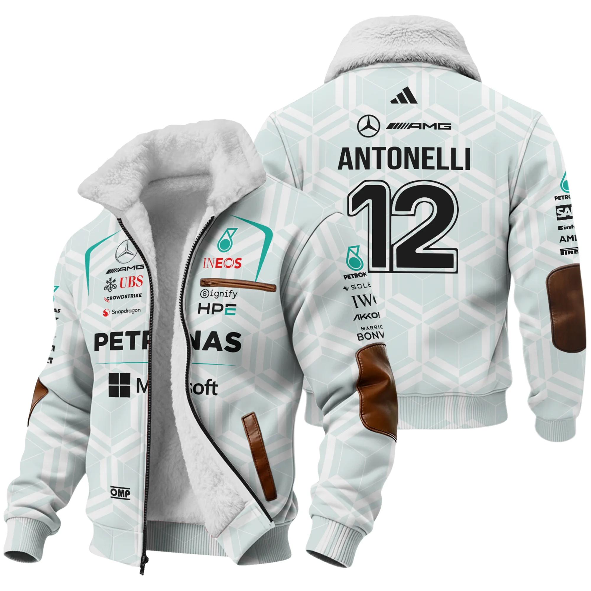 2026 Kimi Antonelli Mercedes F1 Teamwear Fleece Jacket BLKA29326A2FJ - White 2026 Kimi Antonelli Mercedes F1 Teamwear Fleece Jacket BLKA29326A2FJ - White