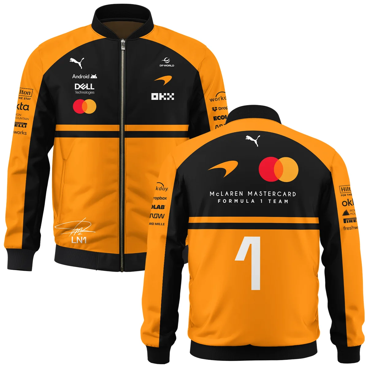 2026 Lando Norris 1 McLaren F1 Teamwear Bomber BLNR25326A1BB - Orange 2026 Lando Norris 1 McLaren F1 Teamwear Bomber BLNR25326A1BB - Orange