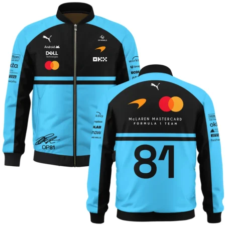 2026 Oscar Piastri 81 McLaren F1 Teamwear Bomber BLOP25326A3BB - Cyan